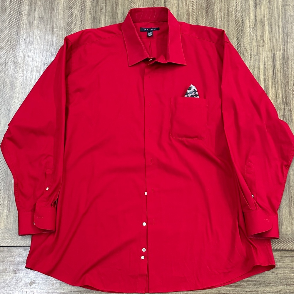 Classic Red Dress Shirt for Men with Pocket Square